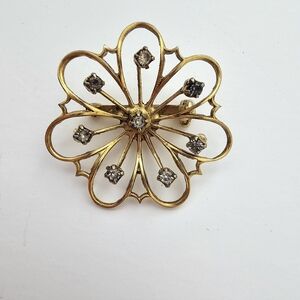 Vintage Signed Freirich Gold Tone Starburst Brooch - Tiered Rhinestone Sunburst